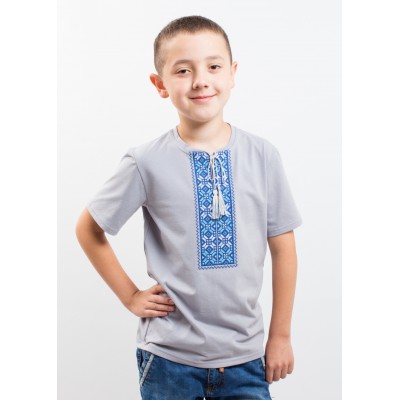 Embroidered t-shirt with short sleeves "Colours" blue/gray